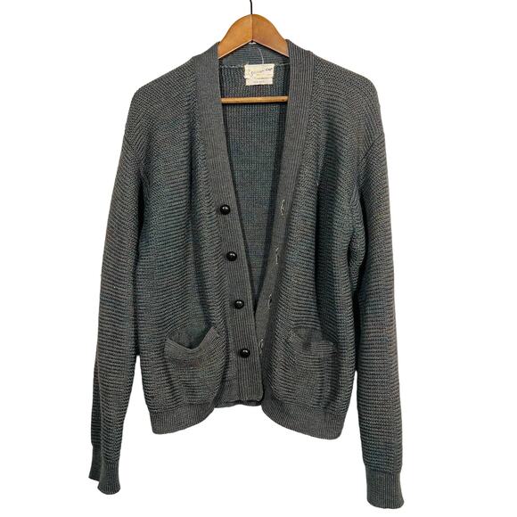 Vintage 70s Golden Cup Academic 100% Wool Cardigan Sweater Knit Pockets - XL - Picture 1 of 9
